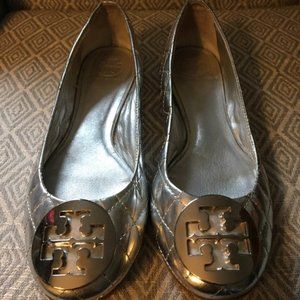 Tory Burch Quinn Ballet Flats Dark Silver